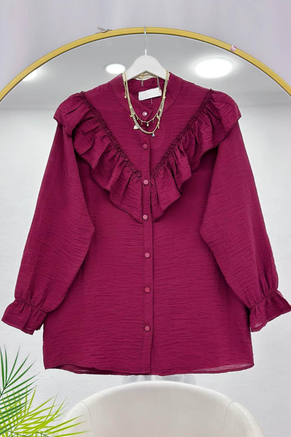 DÜĞME DETAYLI FIRFIRLI GÖMLEK