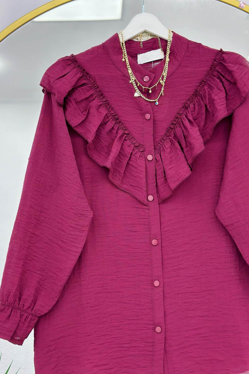 DÜĞME DETAYLI FIRFIRLI GÖMLEK