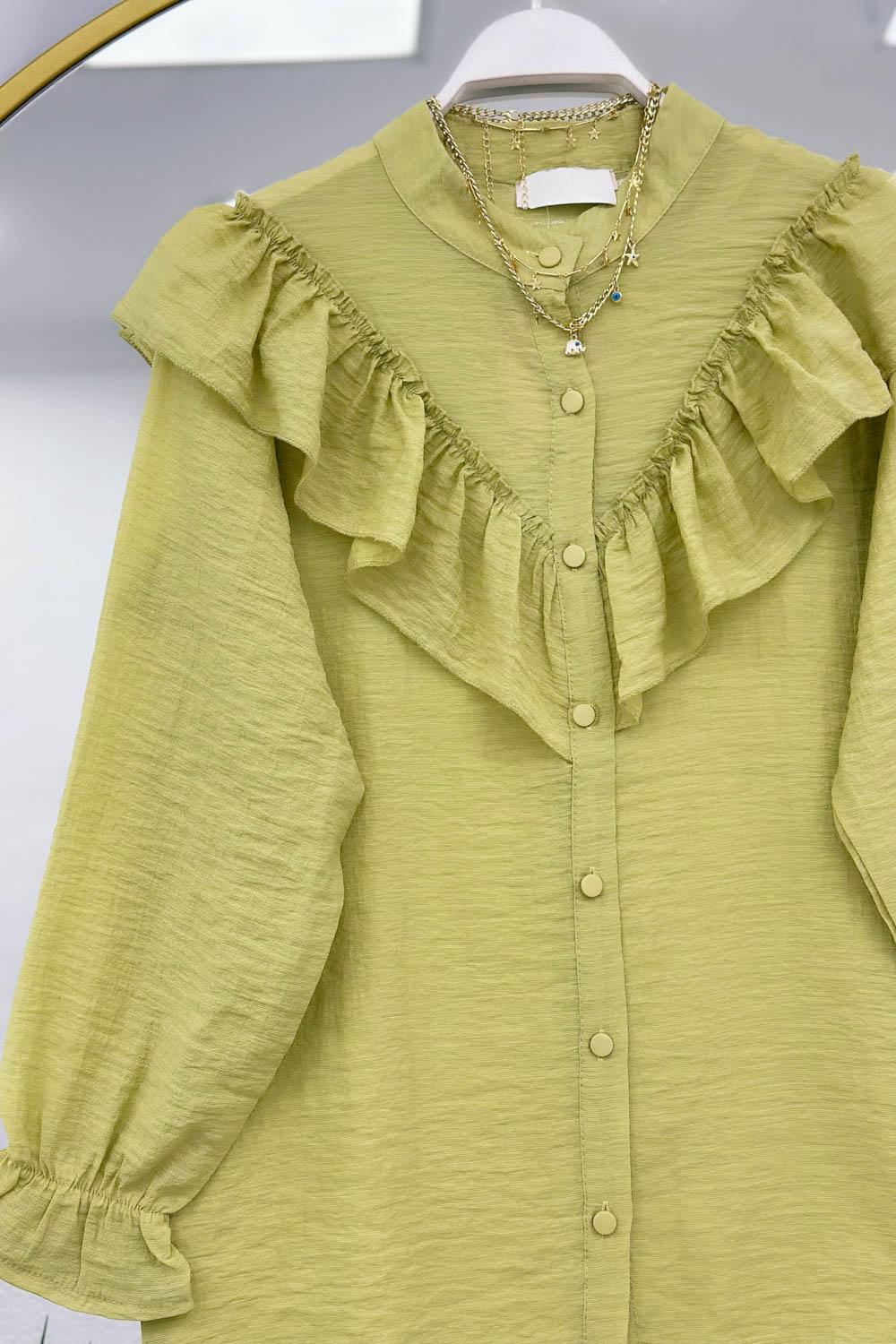 DÜĞME DETAYLI FIRFIRLI GÖMLEK