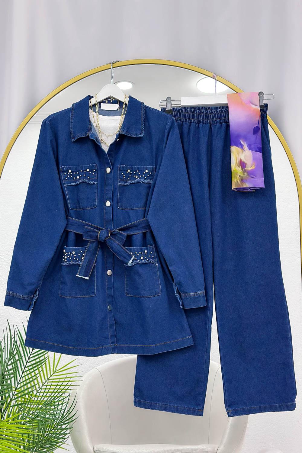 CEBİ BONCUK DETAYLI KADIN KOT TAKIM