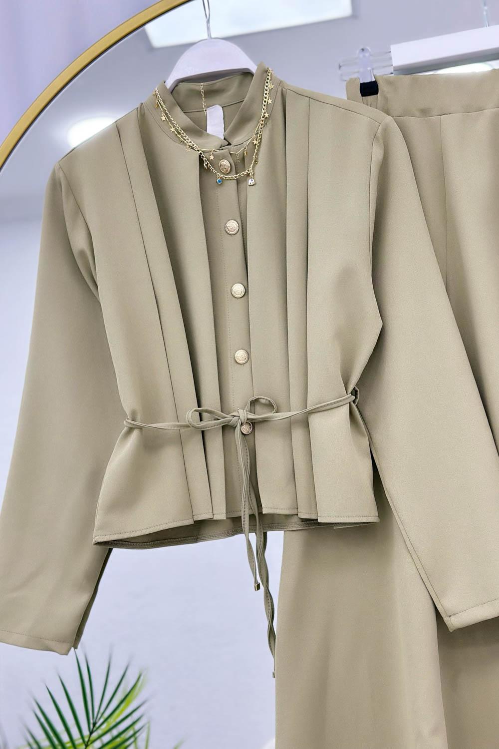 GOLD DÜĞMELİ BELİ BÜZGÜLÜ ETEK TAKIM