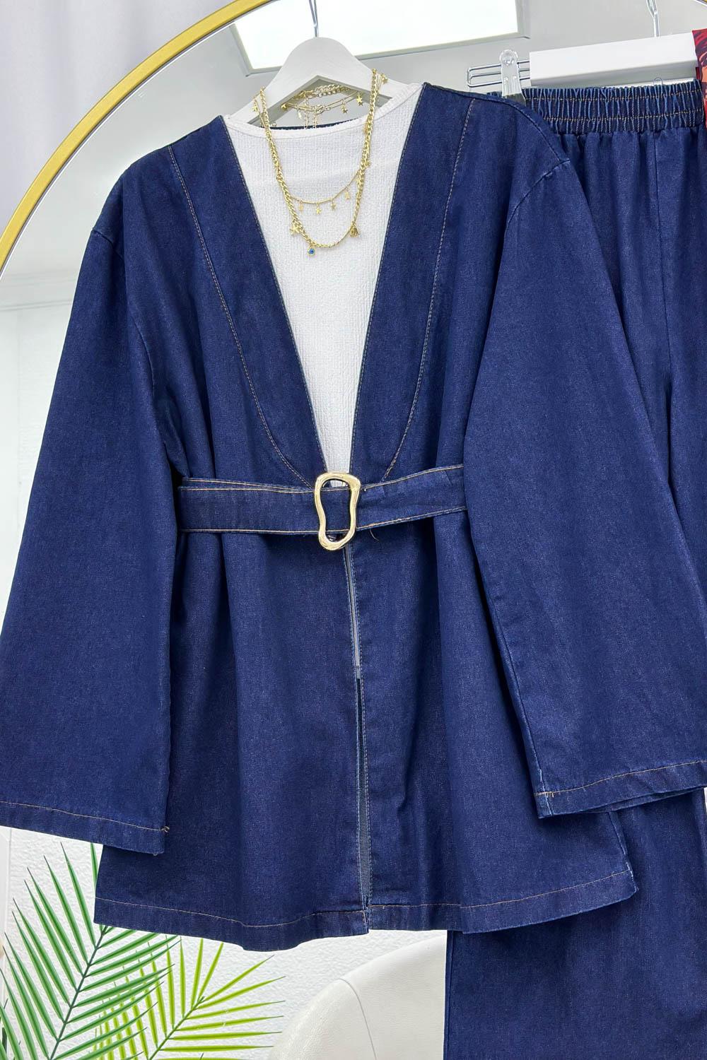 KEMER DETAYLI KİMONO PANTOLONLU TAKIM