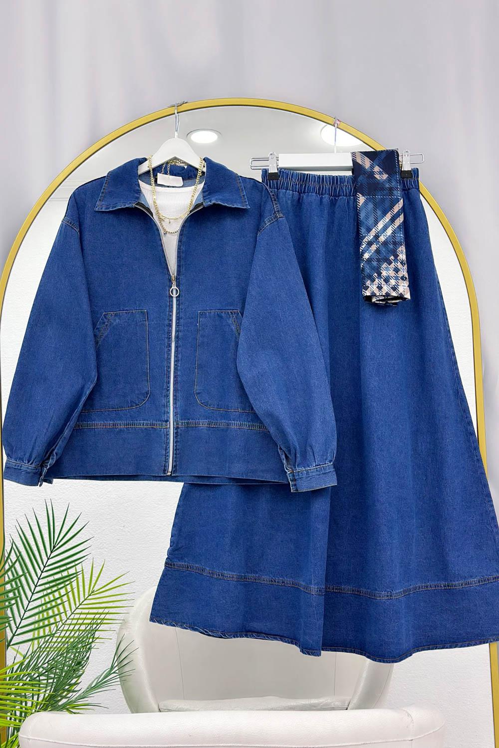 YANLARI CEPLİ ETEKLİ KOT TAKIM