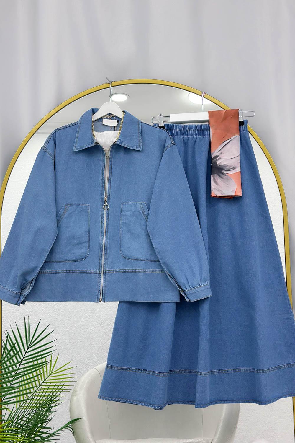 YANLARI CEPLİ ETEKLİ KOT TAKIM