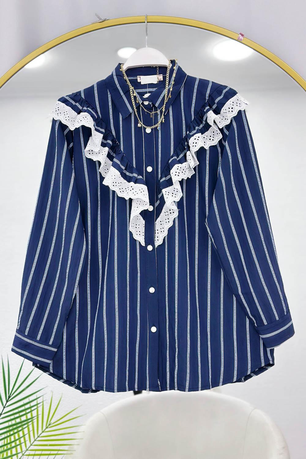 DÜĞME DETAYLI FIRFIRLI GÖMLEK