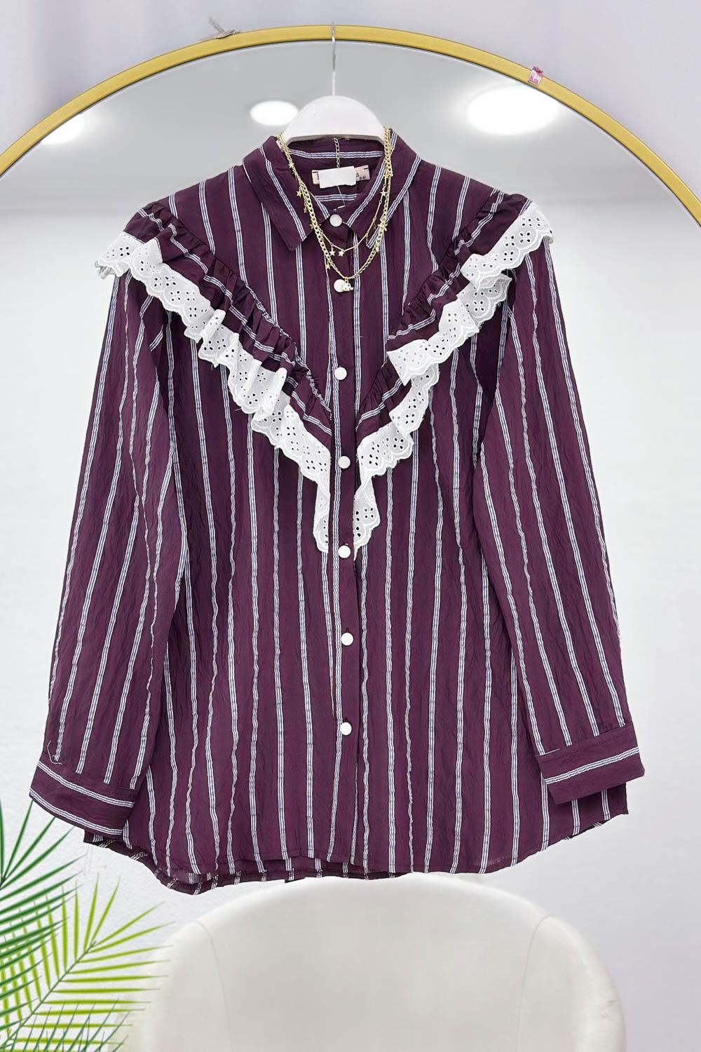 DÜĞME DETAYLI FIRFIRLI GÖMLEK