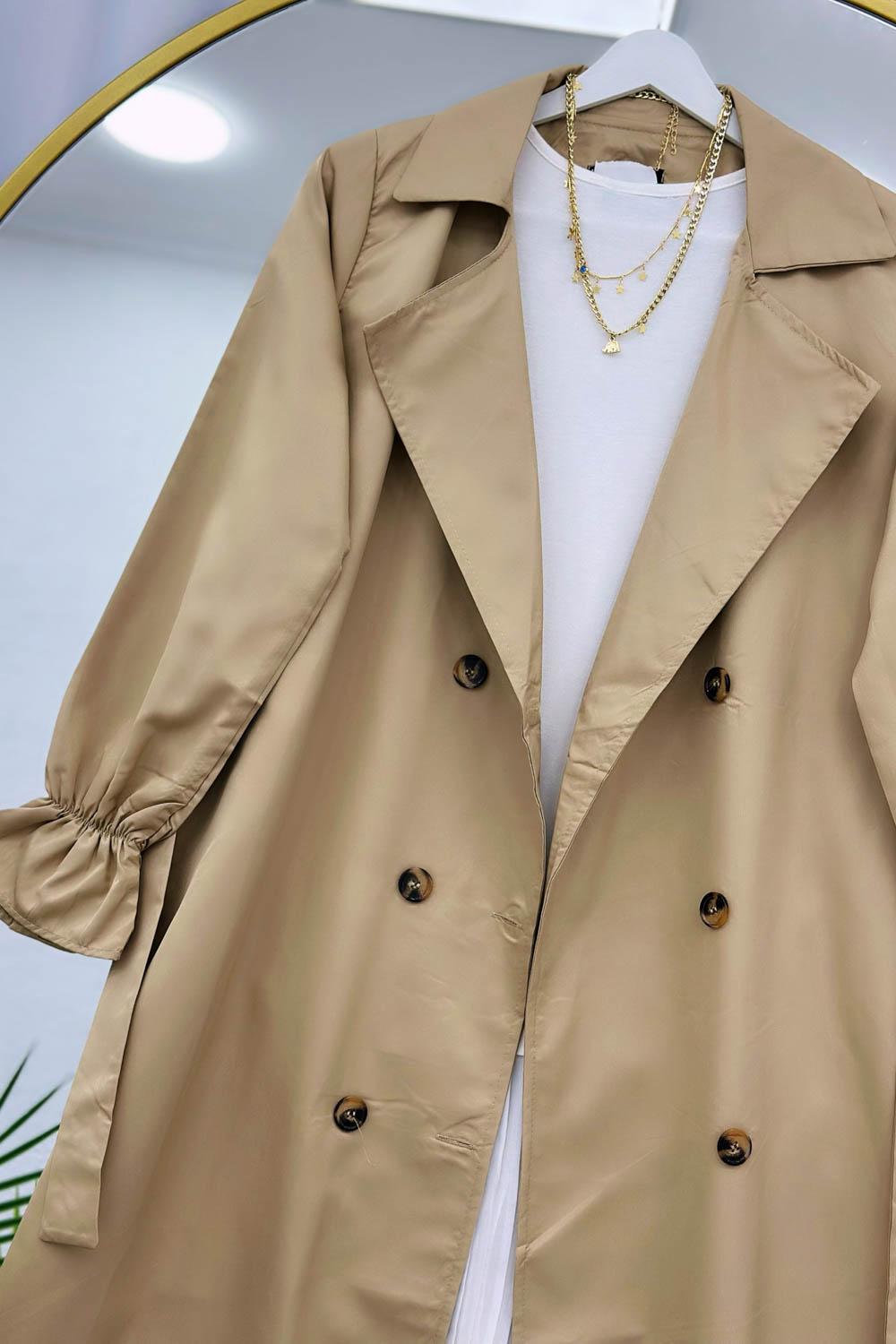 KOLU BÜZGÜLÜ KUŞAKLI TRENÇKOT