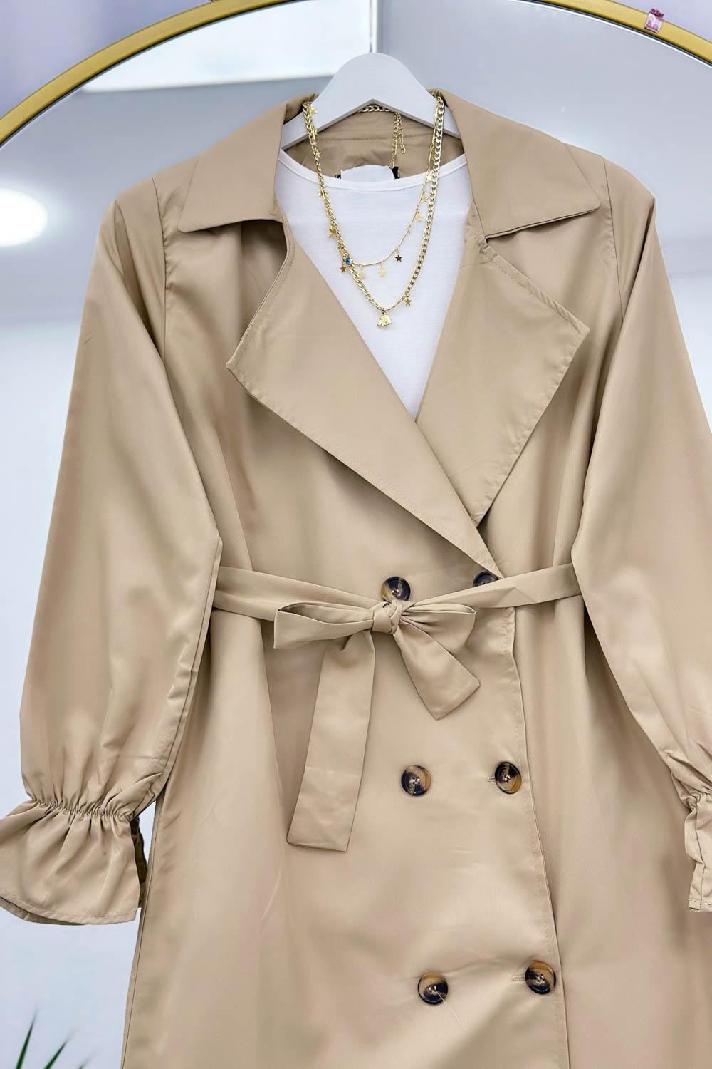 KOLU BÜZGÜLÜ KUŞAKLI TRENÇKOT