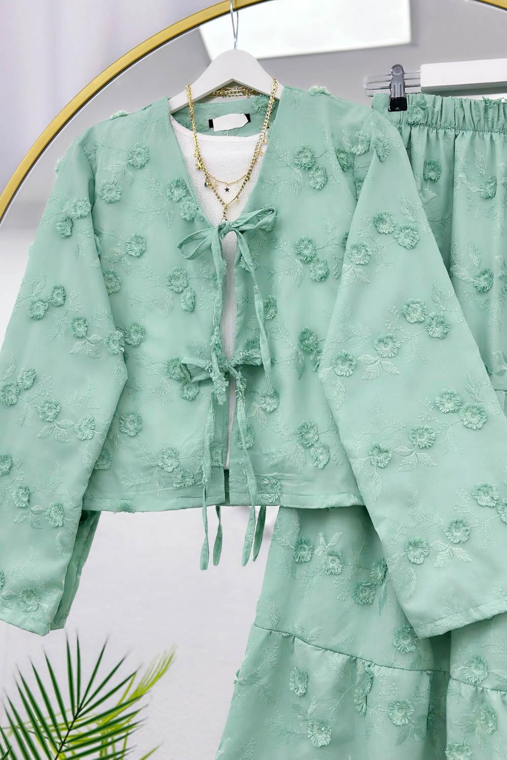 ÇİÇEK NAKIŞLI KİMONO ETEK TAKIM