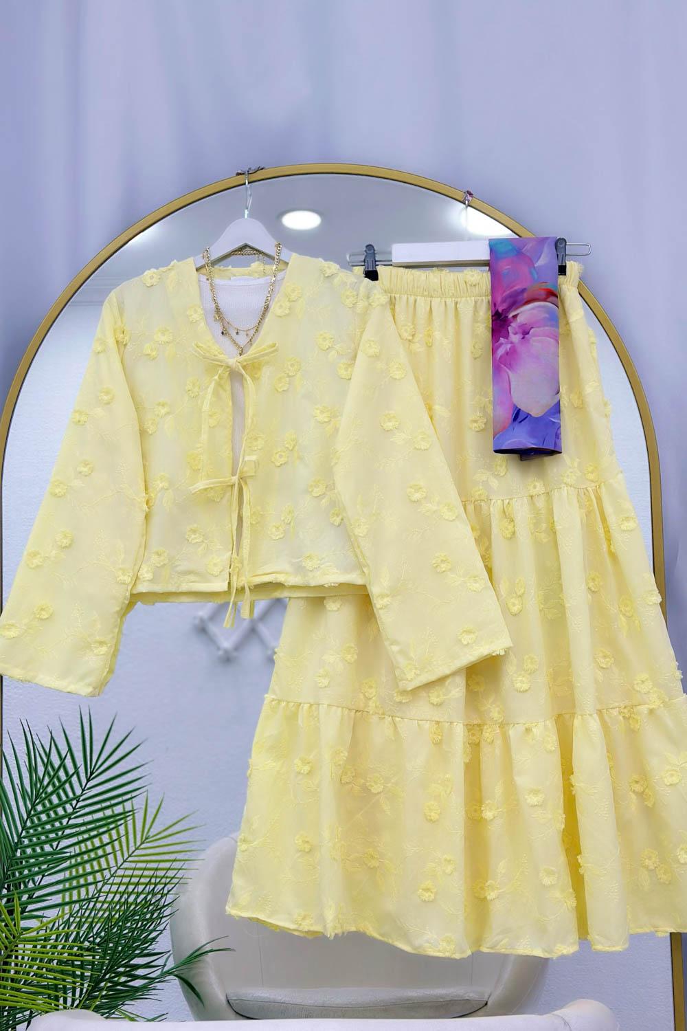 ÇİÇEK NAKIŞLI KİMONO ETEK TAKIM