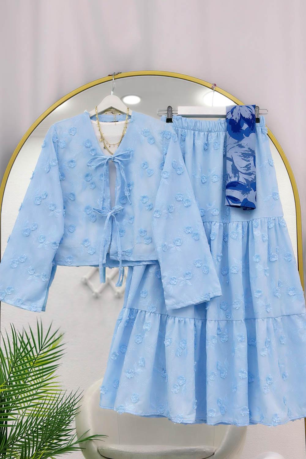 ÇİÇEK NAKIŞLI KİMONO ETEK TAKIM