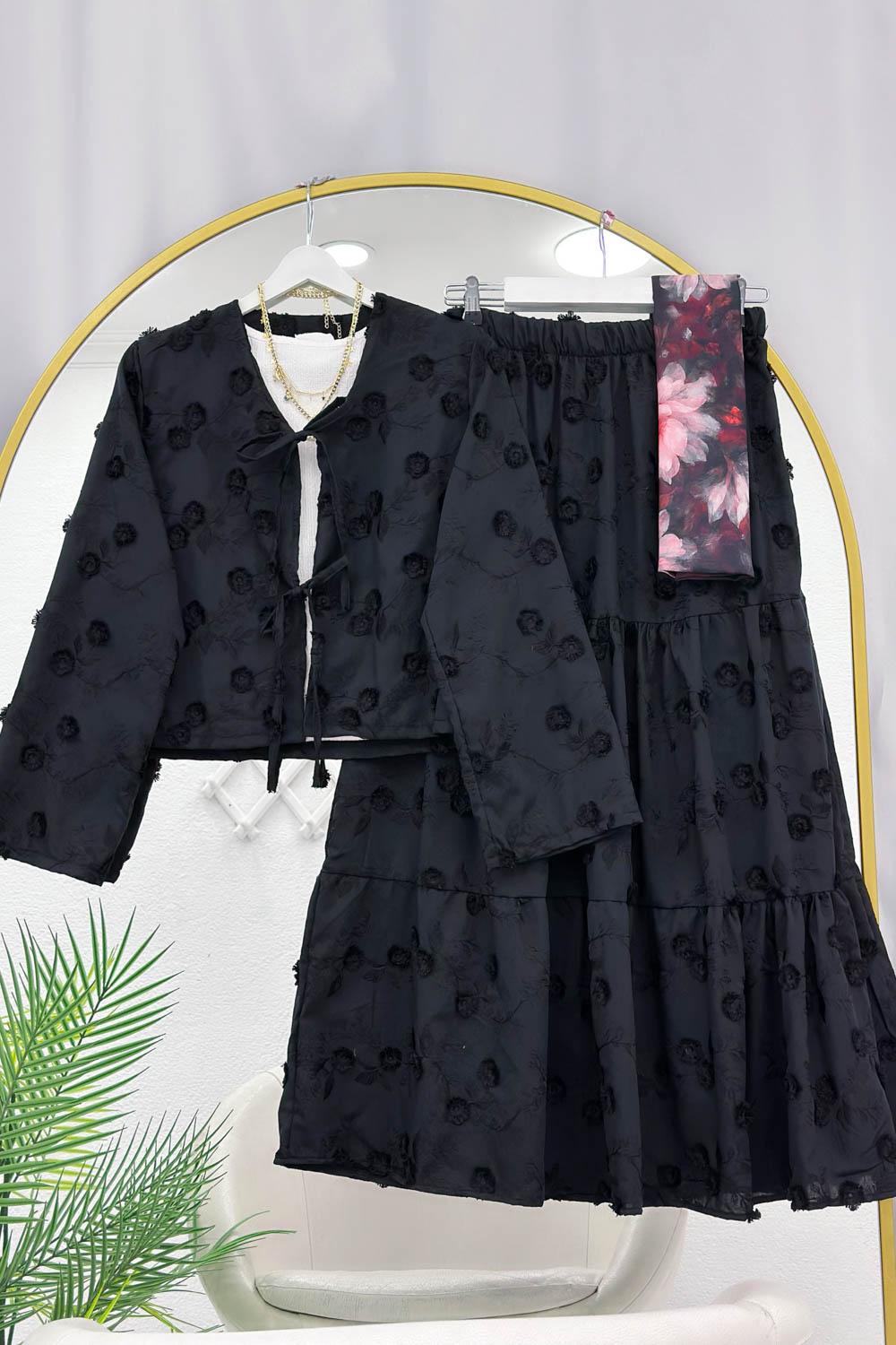 ÇİÇEK NAKIŞLI KİMONO ETEK TAKIM