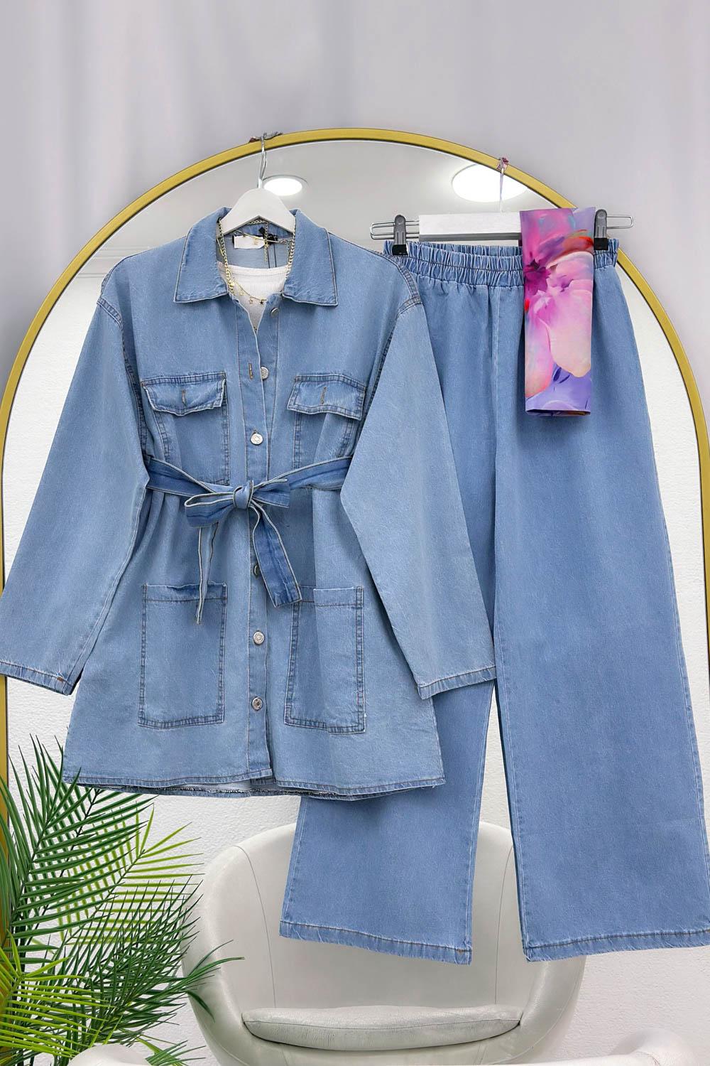 KEMERLİ PANTOLONLU KOT TAKIM