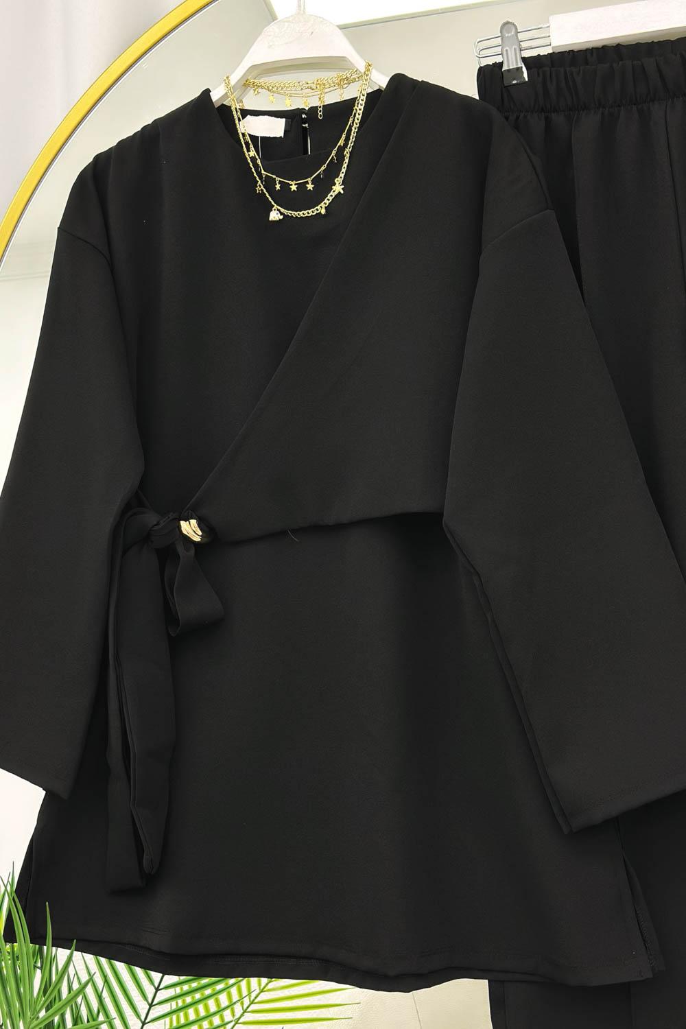 YANDAN TOKALI KREP PANTOLONLU TAKIM