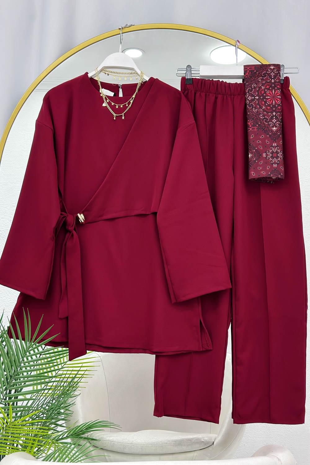 YANDAN TOKALI KREP PANTOLONLU TAKIM