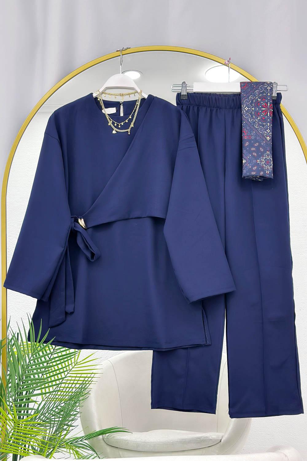 YANDAN TOKALI KREP PANTOLONLU TAKIM