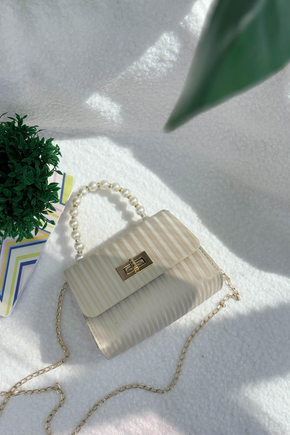 SEVİLLA BEYAZ İNCİLİ SAPLI  ASKILI  KADIN EL VE OMUZ VE  ÇANTASI