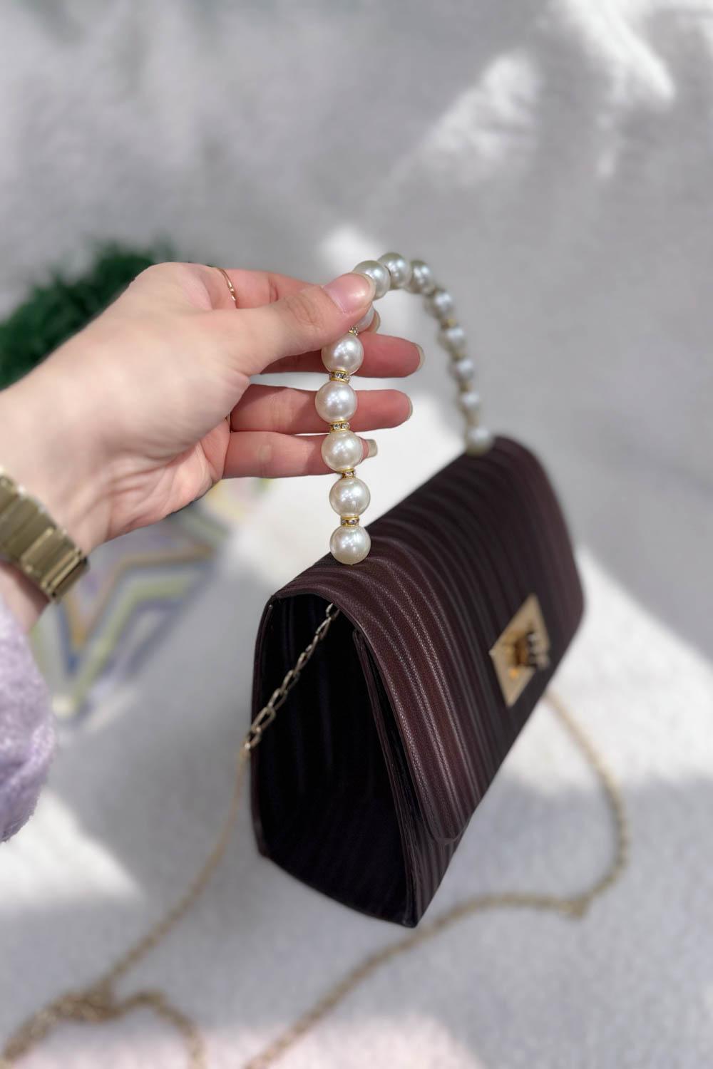 SEVİLLA BEYAZ İNCİLİ SAPLI  ASKILI  KADIN EL VE OMUZ VE  ÇANTASI