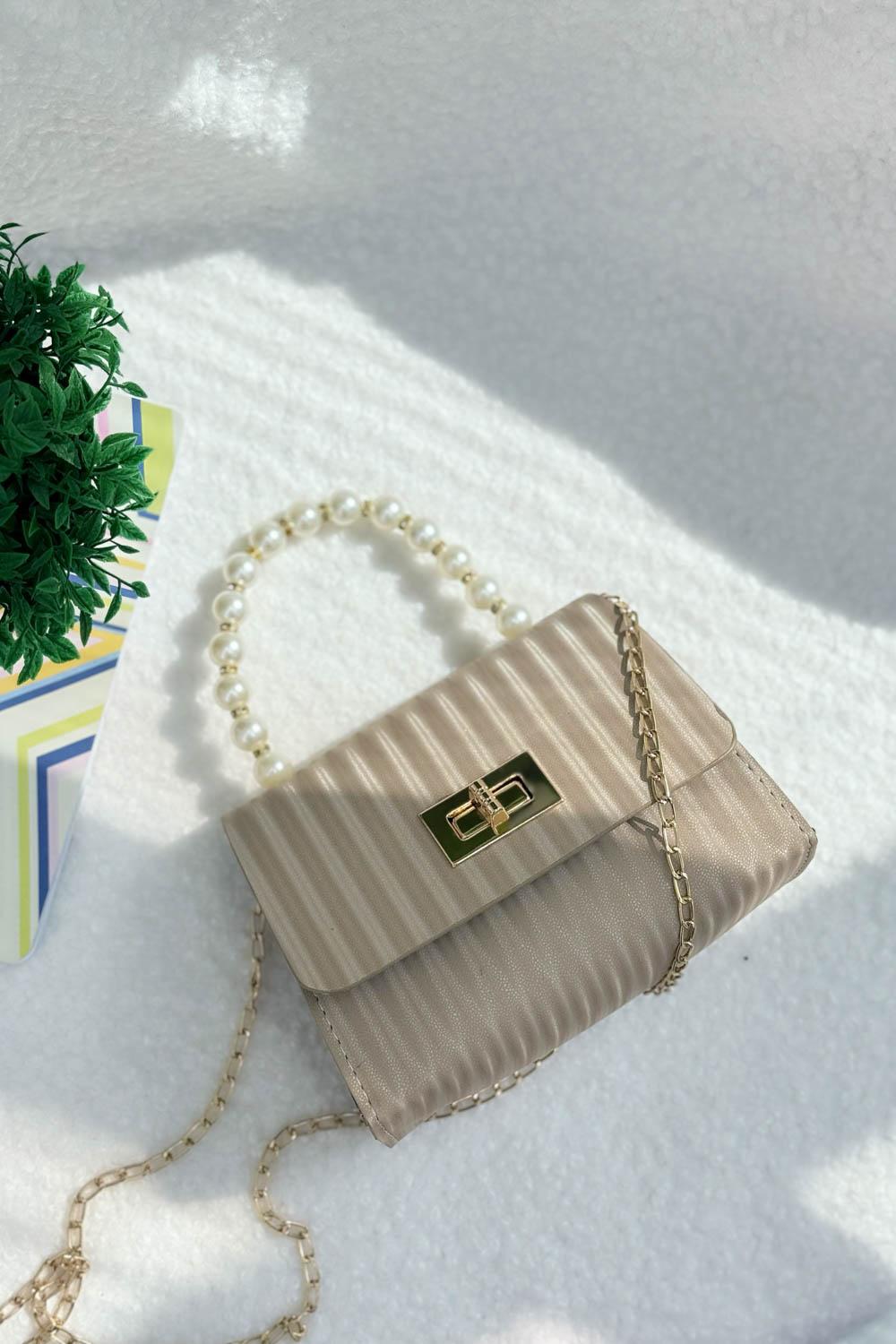 SEVİLLA BEYAZ İNCİLİ SAPLI  ASKILI  KADIN EL VE OMUZ VE  ÇANTASI