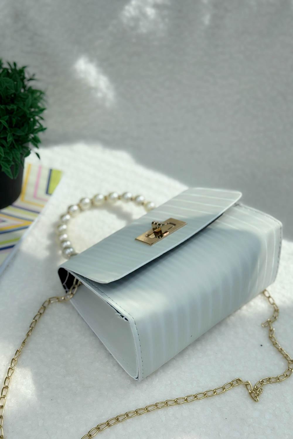 SEVİLLA BEYAZ İNCİLİ SAPLI  ASKILI  KADIN EL VE OMUZ VE  ÇANTASI