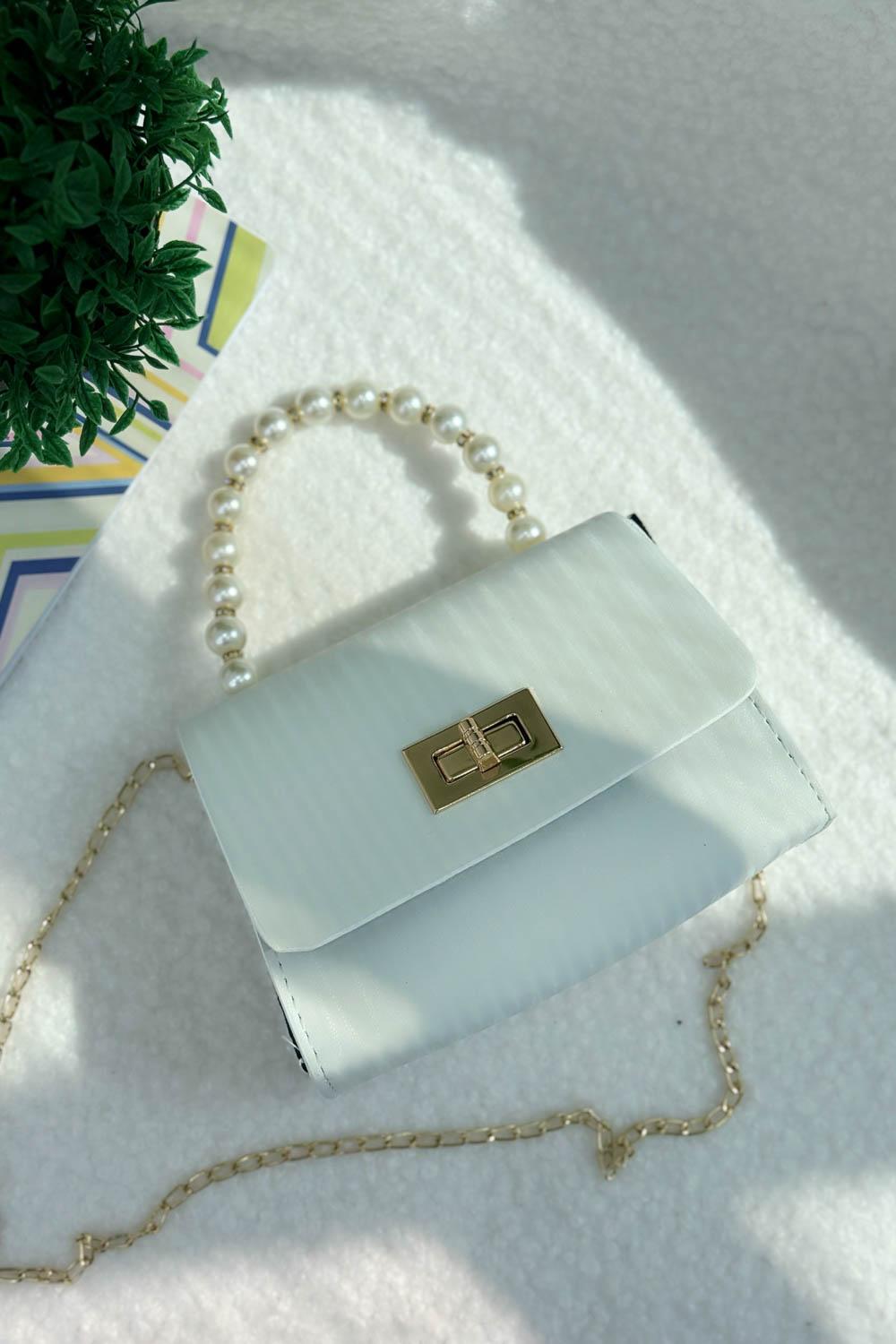 SEVİLLA BEYAZ İNCİLİ SAPLI  ASKILI  KADIN EL VE OMUZ VE  ÇANTASI