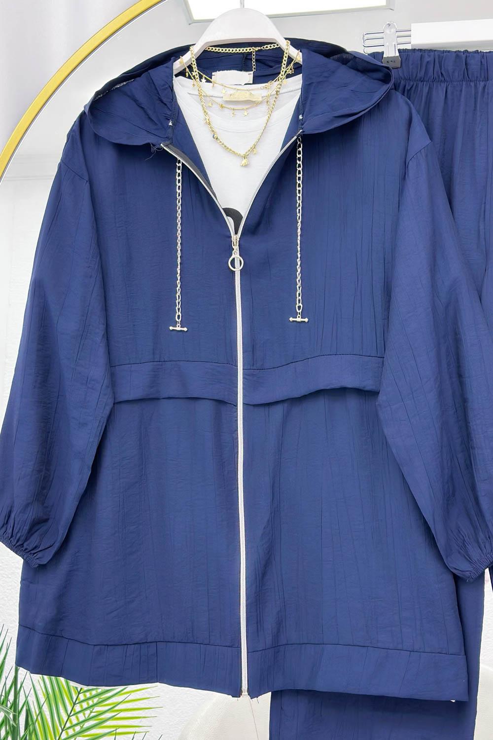 YAKASI ZİNCİR DETAYLI KRINKIL KADIN TAKIM