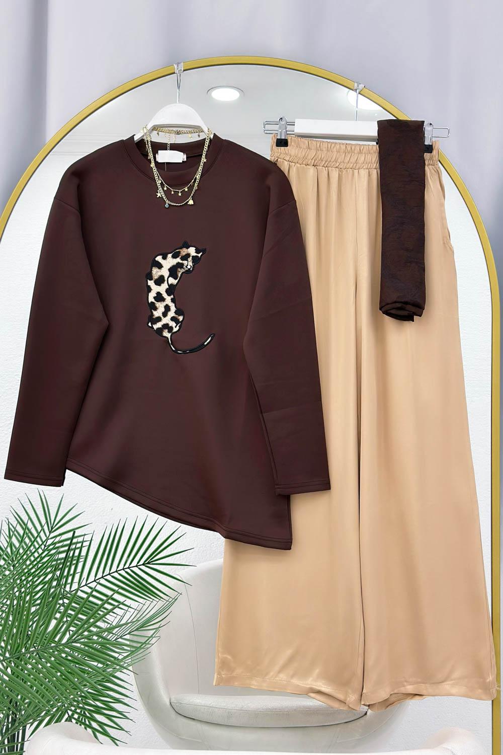 LEOPAR ASMETRİK KESİM PANTOLON TAKIM
