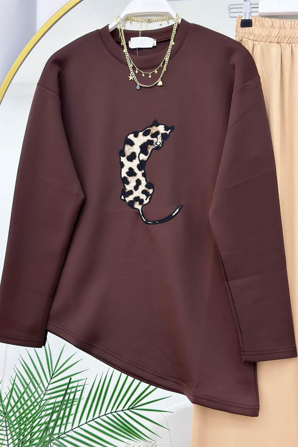 LEOPAR ASMETRİK KESİM PANTOLON TAKIM