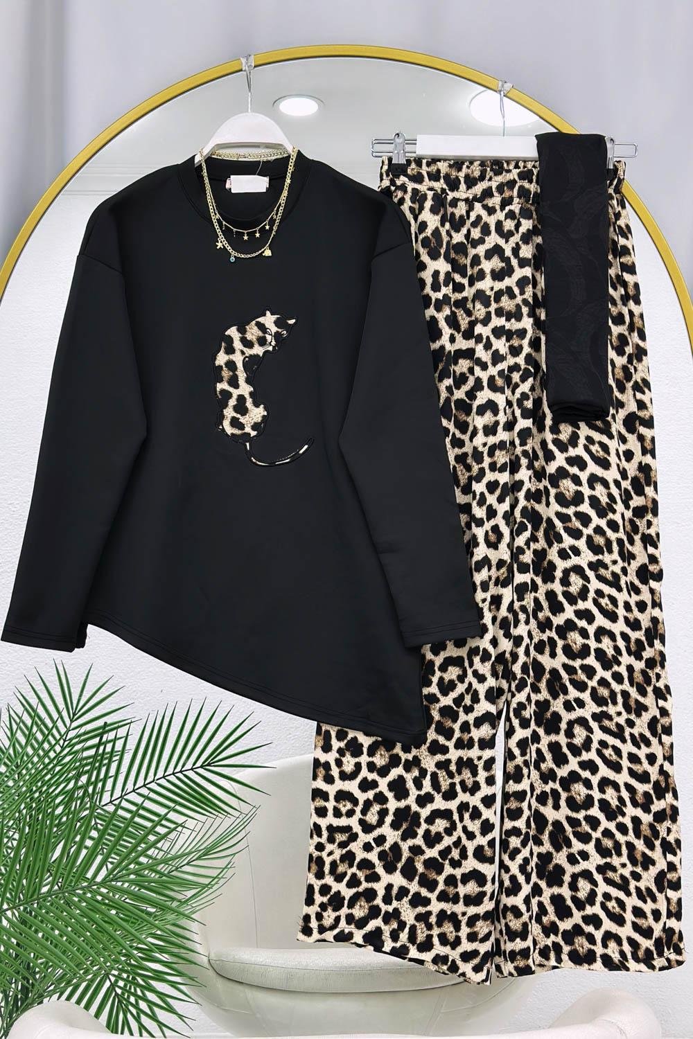 LEOPAR ASMETRİK KESİM PANTOLON TAKIM