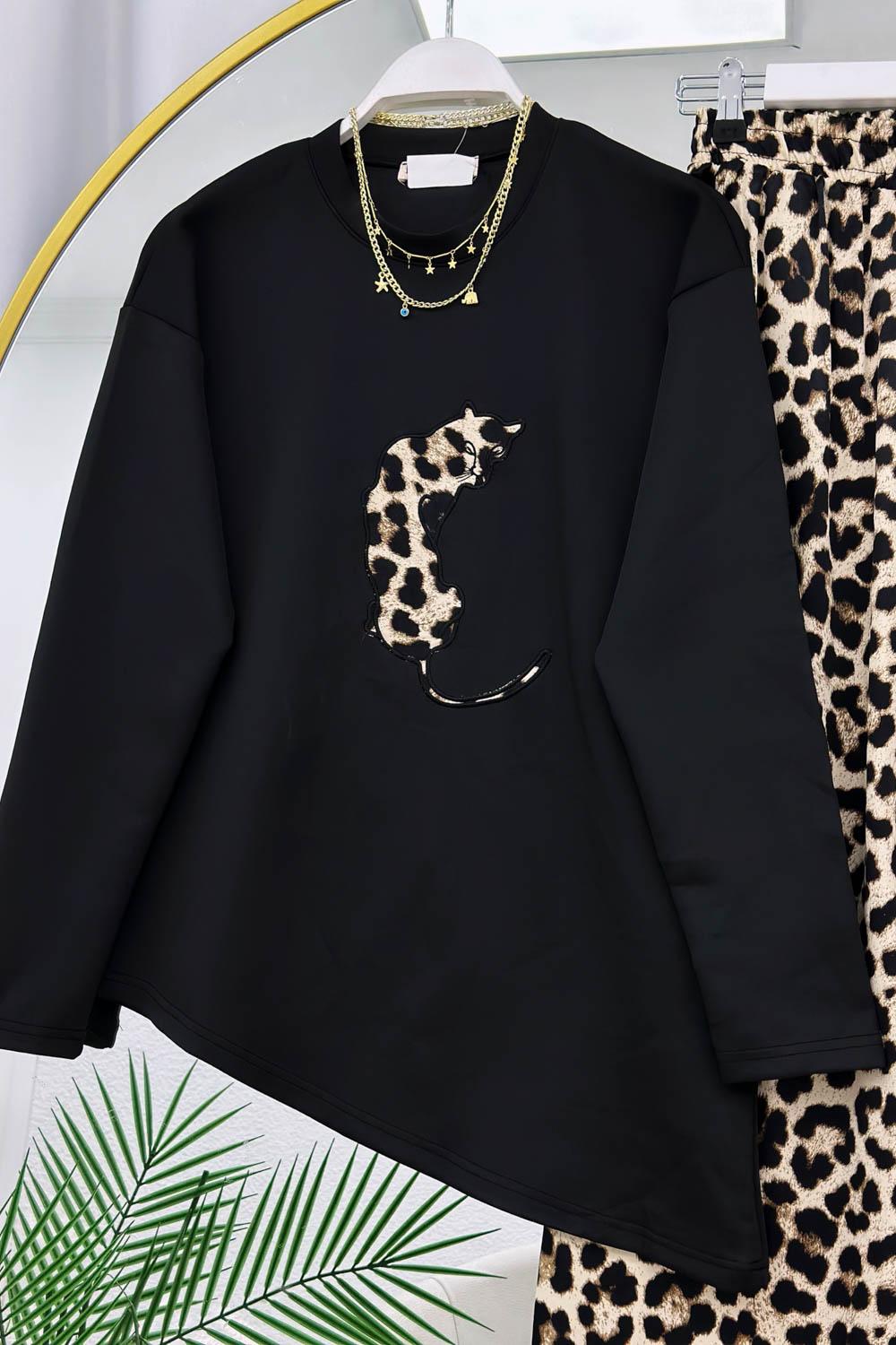 LEOPAR ASMETRİK KESİM PANTOLON TAKIM