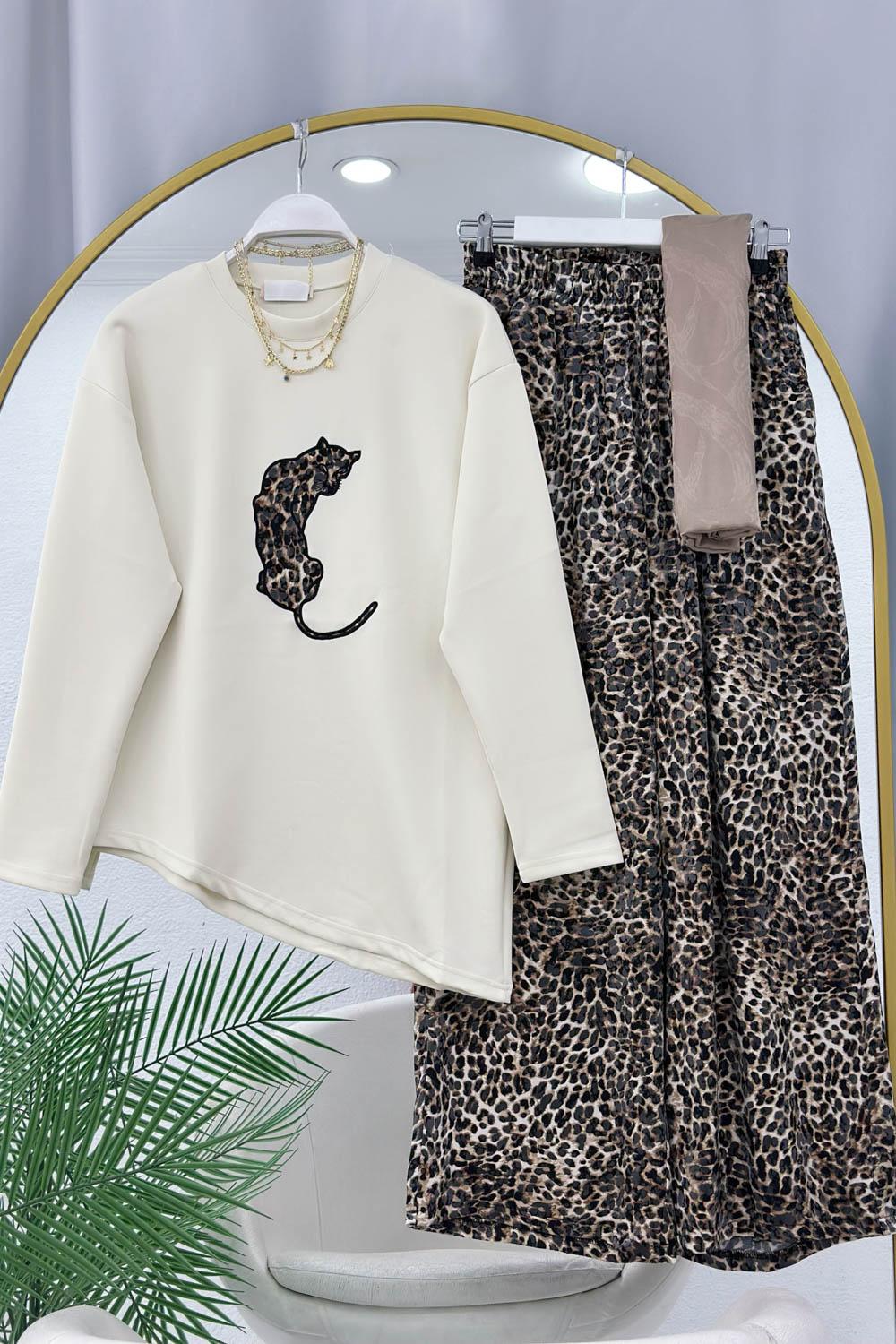LEOPAR ASMETRİK KESİM PANTOLON TAKIM