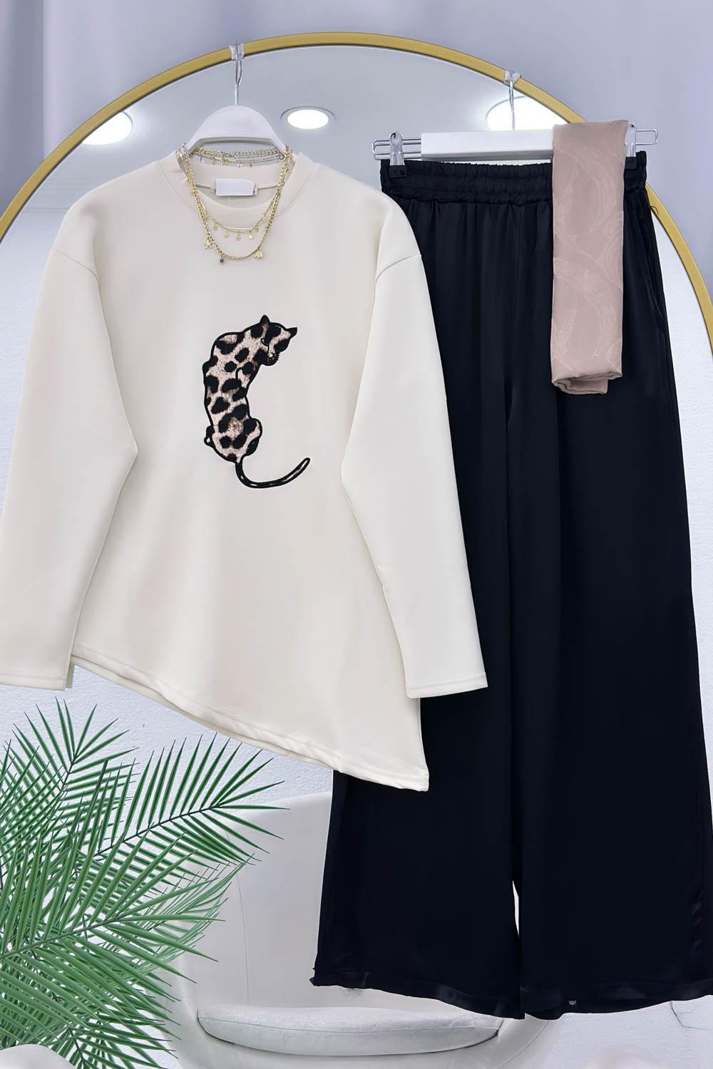 LEOPAR ASMETRİK KESİM PANTOLON TAKIM