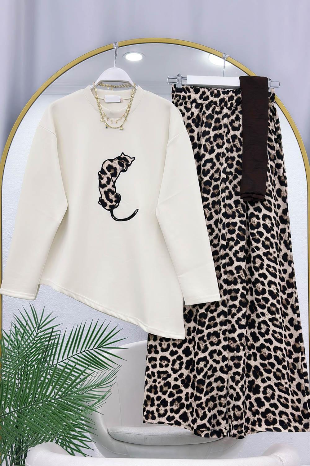 LEOPAR ASMETRİK KESİM PANTOLON TAKIM