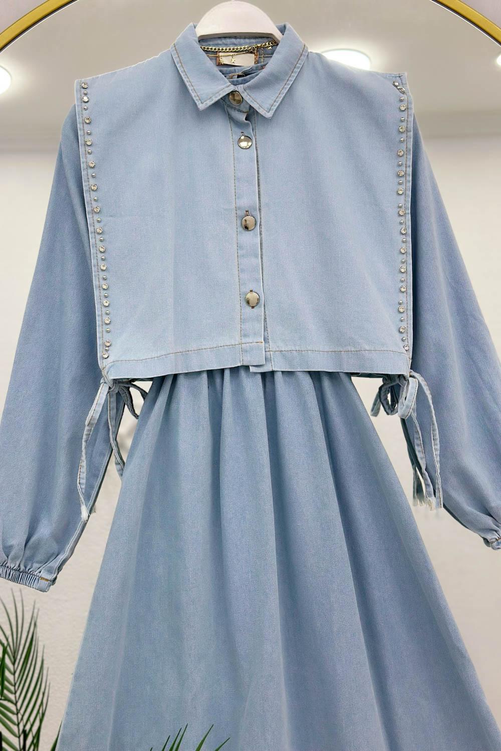 HÜMA YELEĞİ TAŞLI KOT ELBİSE