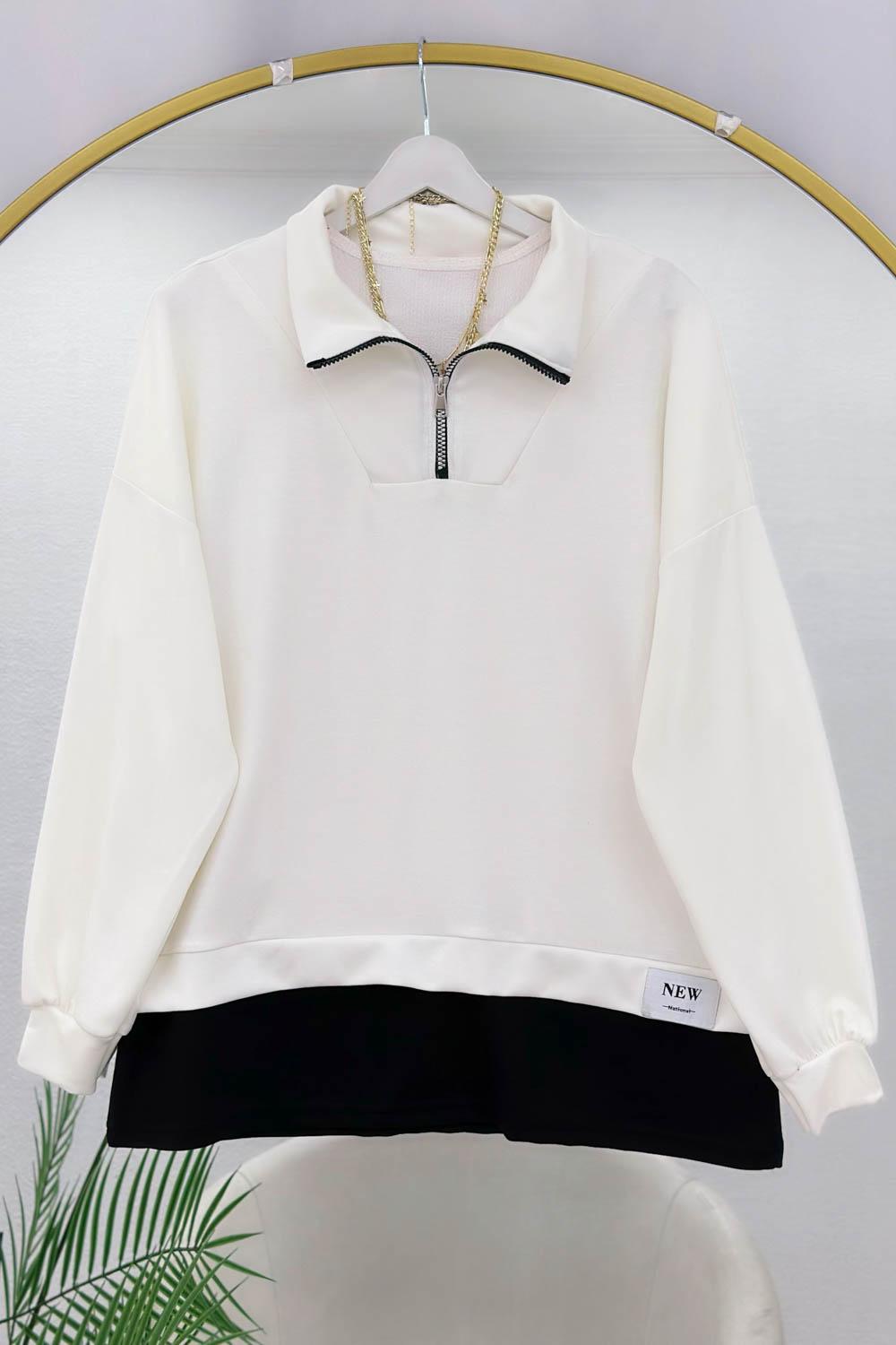 İKİ RENKLİ YARIM FERMUARLI TUNİK