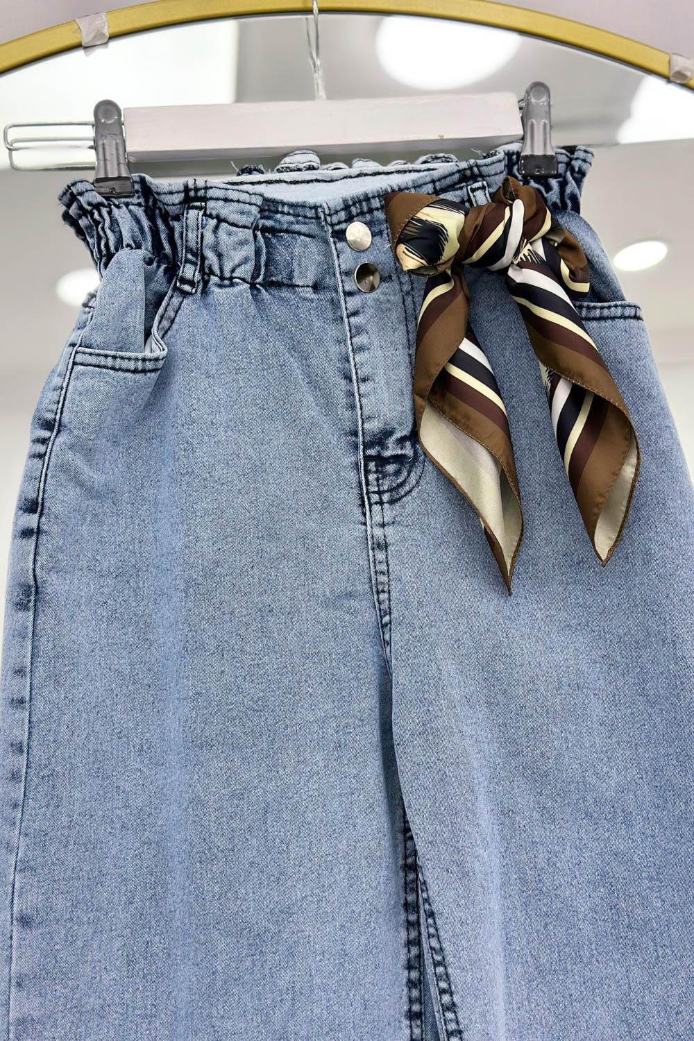 BELİ BÜZGÜLÜ KOT PANTOLON