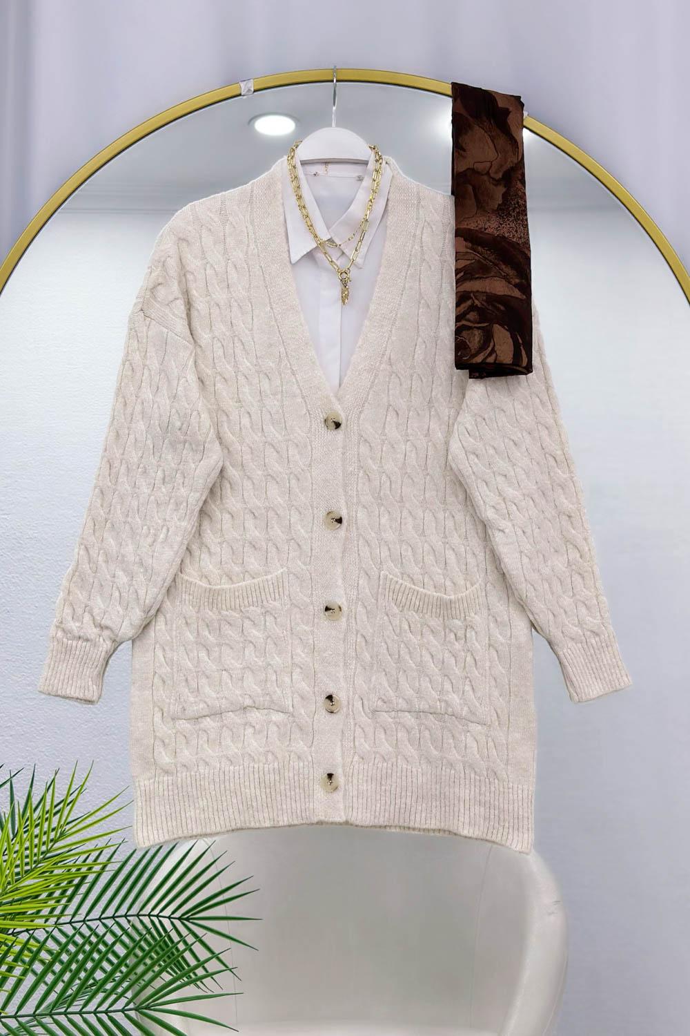 CEPLİ DALGALI KADIN TRİKO HIRKA
