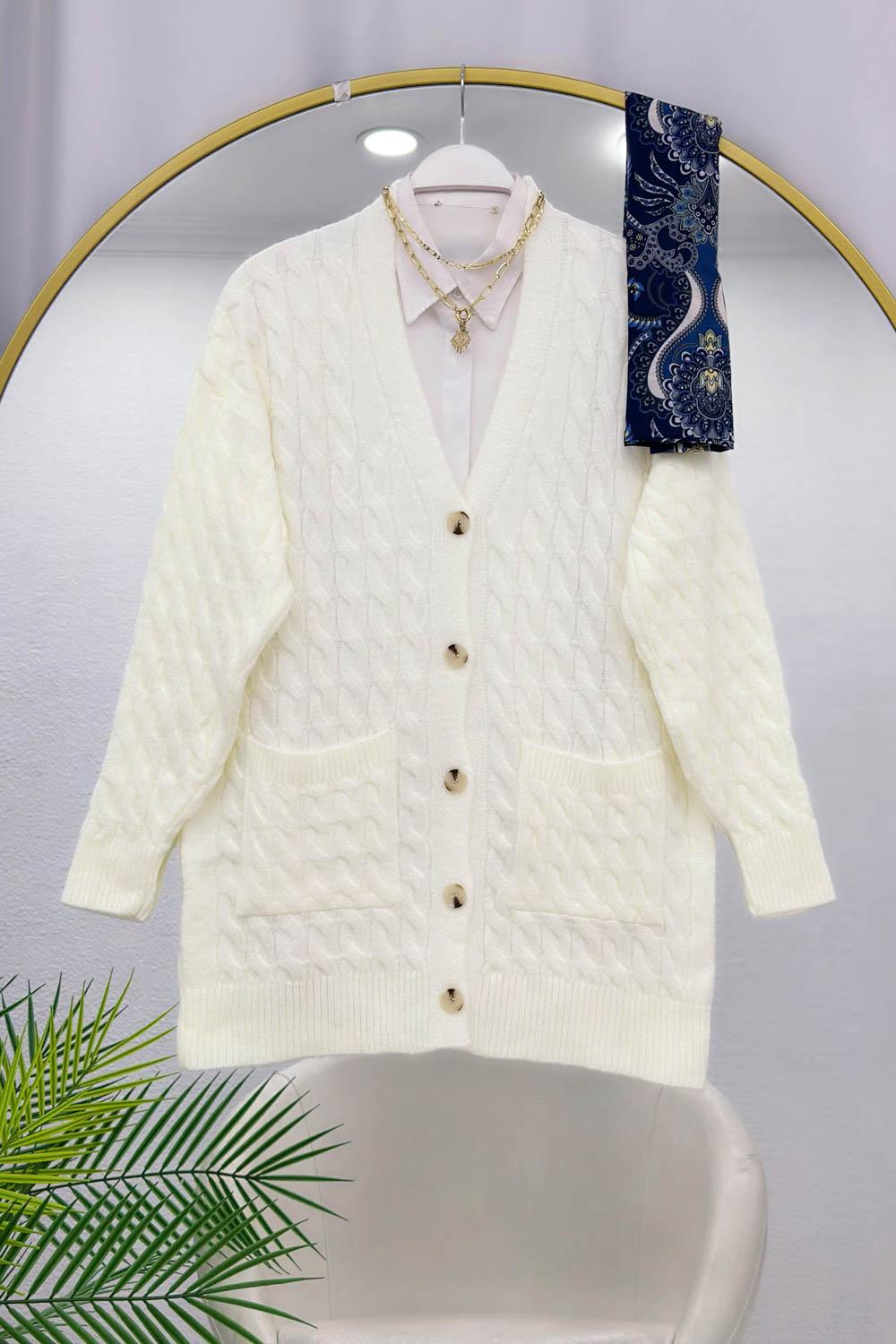 CEPLİ DALGALI KADIN TRİKO HIRKA