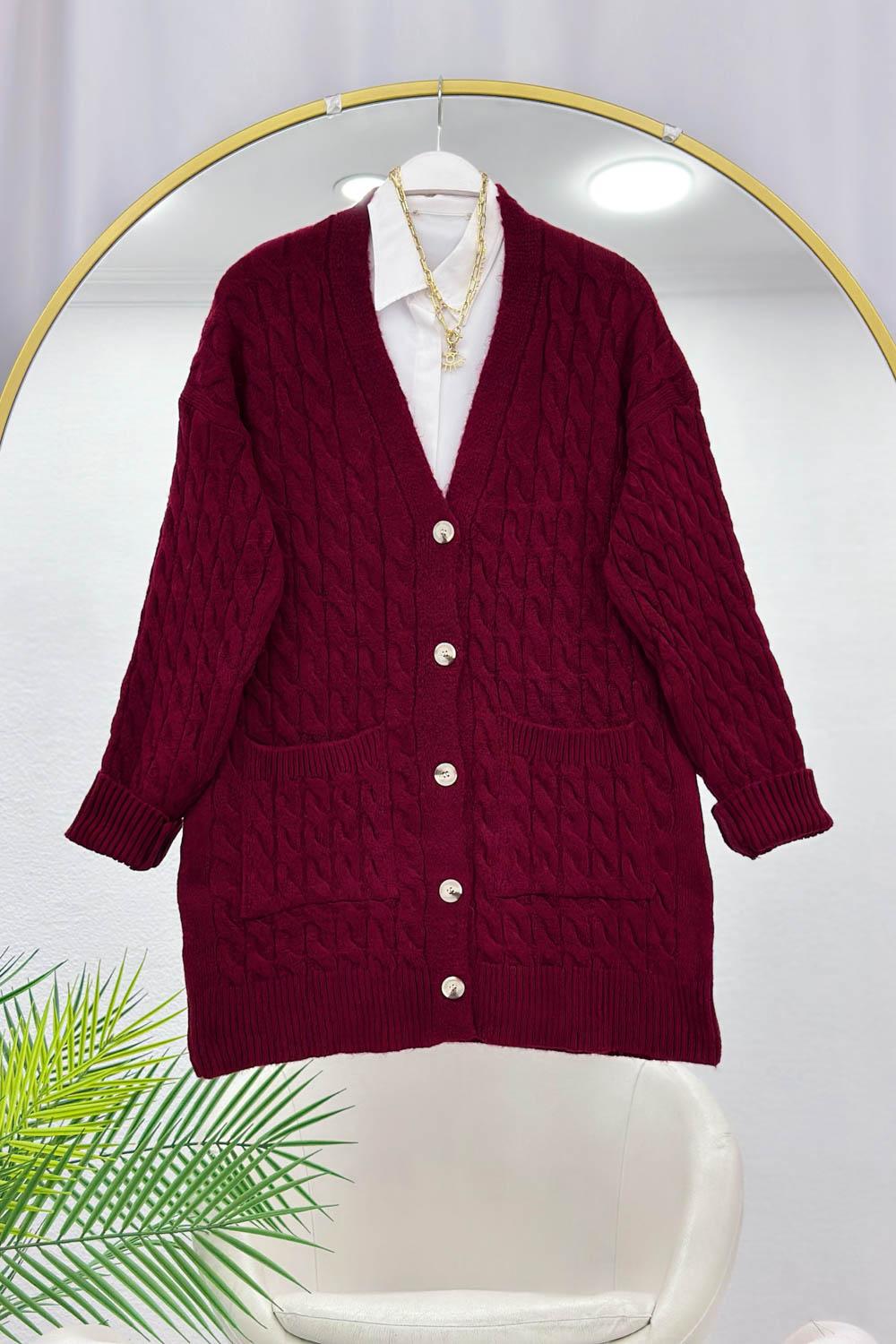 CEPLİ DALGALI KADIN TRİKO HIRKA