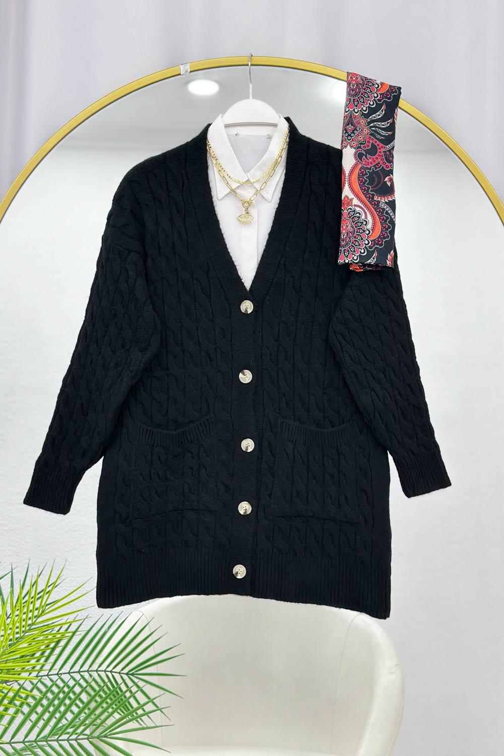 CEPLİ DALGALI KADIN TRİKO HIRKA