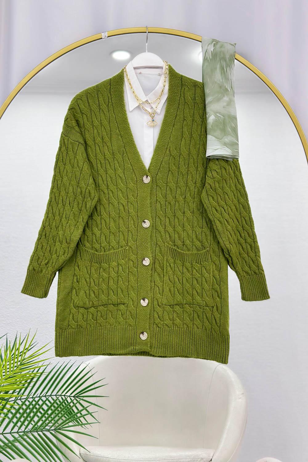 CEPLİ DALGALI KADIN TRİKO HIRKA