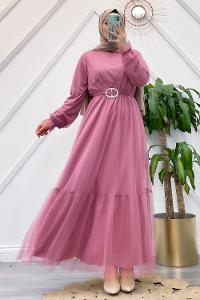 KEMERLİ TÜL ELBİSE