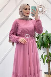 KEMERLİ TÜL ELBİSE