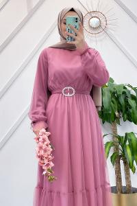 KEMERLİ TÜL ELBİSE