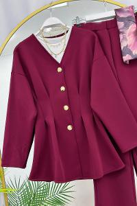 PENS DETAYLI GOLD DÜĞMELİ KADIN SCUBA PANTOLON TAKIM