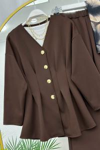 PENS DETAYLI GOLD DÜĞMELİ KADIN SCUBA PANTOLON TAKIM