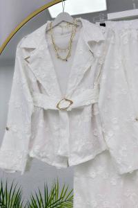 PAPATYA KABARTMALI  BRODE ETEKLİ KADIN TAKIM