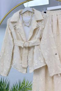 PAPATYA KABARTMALI  BRODE ETEKLİ KADIN TAKIM