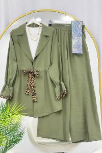 BELDEN LEOPAR BAĞLAMALI PANTOLON TAKIM