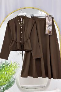 GOLD DÜĞMELİ BELİ BÜZGÜLÜ ETEK TAKIM